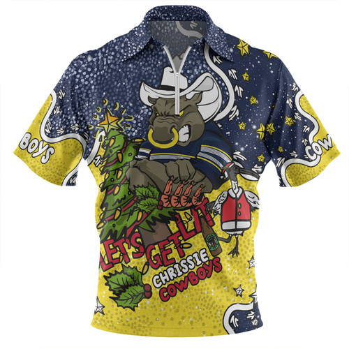 North Queensland Cowboys Christmas Custom Zip Polo Shirt - Let's Get Lit Chrisse Pressie Zip Polo Shirt North Queensland Cowboys Christmas Custom Zip Polo Shirt - Let's Get Lit Chrisse Pressie Zip Polo Shirt