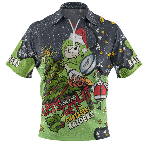 Canberra Raiders Christmas Custom Zip Polo Shirt - Let's Get Lit Chrisse Pressie Zip Polo Shirt