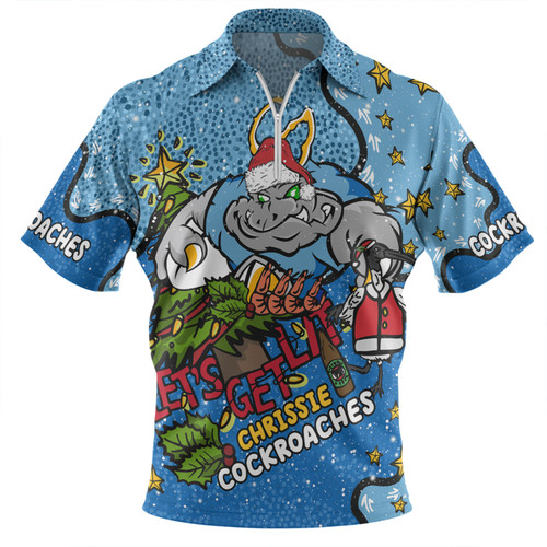 New South Wales Cockroaches Christmas Custom Zip Polo Shirt - Let's Get Lit Chrisse Pressie Zip Polo Shirt New South Wales Cockroaches Christmas Custom Zip Polo Shirt - Let's Get Lit Chrisse Pressie Zip Polo Shirt