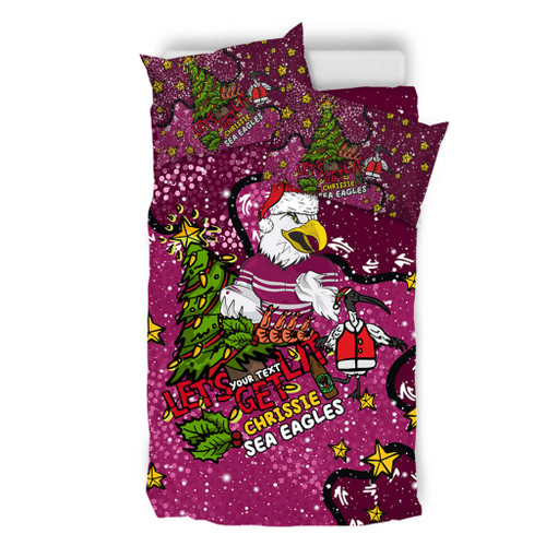 Manly Warringah Sea Eagles Christmas Custom Bedding Set - Let's Get Lit Chrisse Pressie Bedding Set Manly Warringah Sea Eagles Christmas Custom Bedding Set - Let's Get Lit Chrisse Pressie Bedding Set