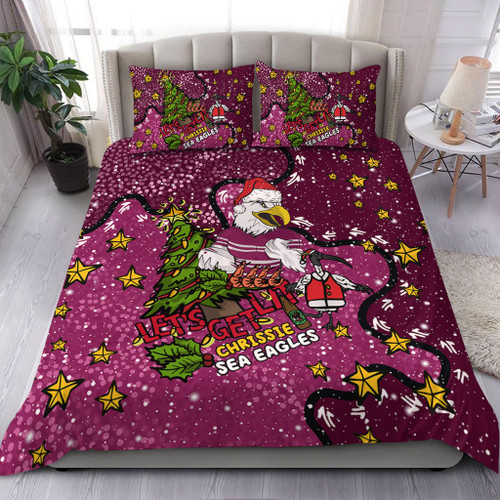 Manly Warringah Sea Eagles Christmas Custom Bedding Set - Let's Get Lit Chrisse Pressie Bedding Set Manly Warringah Sea Eagles Christmas Custom Bedding Set - Let's Get Lit Chrisse Pressie Bedding Set