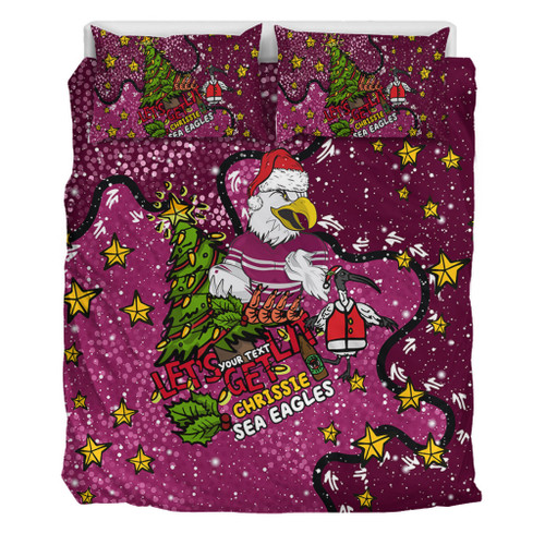 Manly Warringah Sea Eagles Christmas Custom Bedding Set - Let's Get Lit Chrisse Pressie Bedding Set Manly Warringah Sea Eagles Christmas Custom Bedding Set - Let's Get Lit Chrisse Pressie Bedding Set