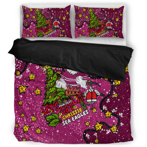 Manly Warringah Sea Eagles Christmas Custom Bedding Set - Let's Get Lit Chrisse Pressie Bedding Set Manly Warringah Sea Eagles Christmas Custom Bedding Set - Let's Get Lit Chrisse Pressie Bedding Set