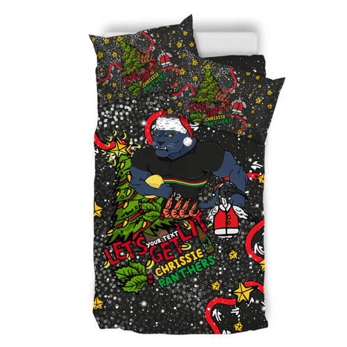 Penrith Panthers Christmas Custom Bedding Set - Let's Get Lit Chrisse Pressie Bedding Set Penrith Panthers Christmas Custom Bedding Set - Let's Get Lit Chrisse Pressie Bedding Set