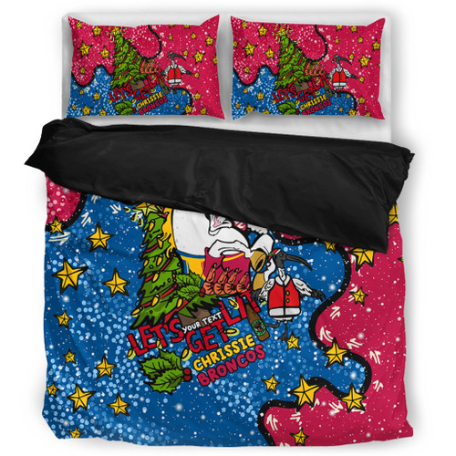 Brisbane Broncos Christmas Custom Bedding Set - Let's Get Lit Chrisse Pressie Bedding Set Brisbane Broncos Christmas Custom Bedding Set - Let's Get Lit Chrisse Pressie Bedding Set