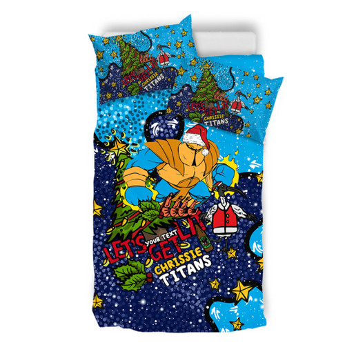 Gold Coast Titans Christmas Custom Bedding Set - Let's Get Lit Chrisse Pressie Bedding Set