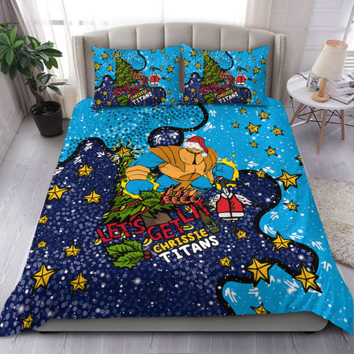 Gold Coast Titans Christmas Custom Bedding Set - Let's Get Lit Chrisse Pressie Bedding Set