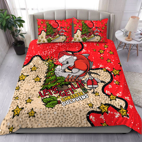 Redcliffe Dolphins Christmas Custom Bedding Set - Let's Get Lit Chrisse Pressie Bedding Set Redcliffe Dolphins Christmas Custom Bedding Set - Let's Get Lit Chrisse Pressie Bedding Set