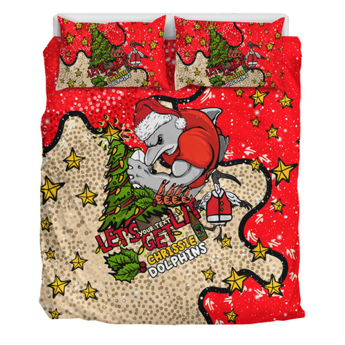 Redcliffe Dolphins Christmas Custom Bedding Set - Let's Get Lit Chrisse Pressie Bedding Set Redcliffe Dolphins Christmas Custom Bedding Set - Let's Get Lit Chrisse Pressie Bedding Set