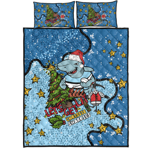 Cronulla-Sutherland Sharks Christmas Custom Quilt Bed Set - Let's Get Lit Chrisse Pressie Quilt Bed Set Cronulla-Sutherland Sharks Christmas Custom Quilt Bed Set - Let's Get Lit Chrisse Pressie Quilt Bed Set