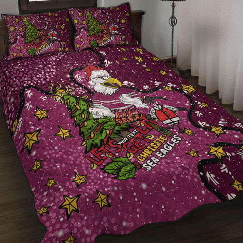 Manly Warringah Sea Eagles Christmas Custom Quilt Bed Set - Let's Get Lit Chrisse Pressie Quilt Bed Set