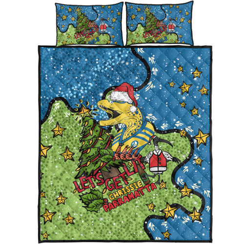 Parramatta Eels Christmas Custom Quilt Bed Set - Let's Get Lit Chrisse Pressie Quilt Bed Set Parramatta Eels Christmas Custom Quilt Bed Set - Let's Get Lit Chrisse Pressie Quilt Bed Set