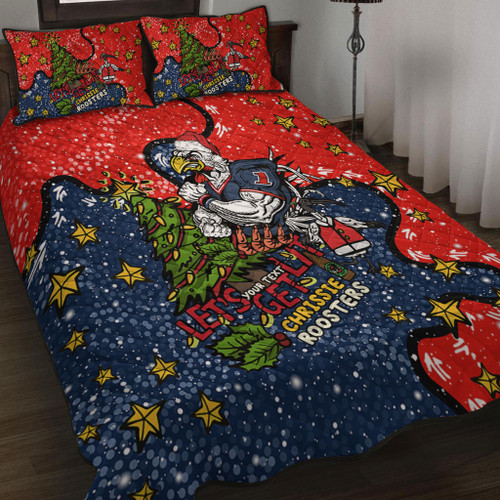 Sydney Roosters Christmas Custom Quilt Bed Set - Let's Get Lit Chrisse Pressie Quilt Bed Set Sydney Roosters Christmas Custom Quilt Bed Set - Let's Get Lit Chrisse Pressie Quilt Bed Set