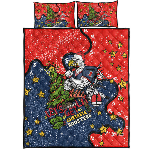 Sydney Roosters Christmas Custom Quilt Bed Set - Let's Get Lit Chrisse Pressie Quilt Bed Set Sydney Roosters Christmas Custom Quilt Bed Set - Let's Get Lit Chrisse Pressie Quilt Bed Set