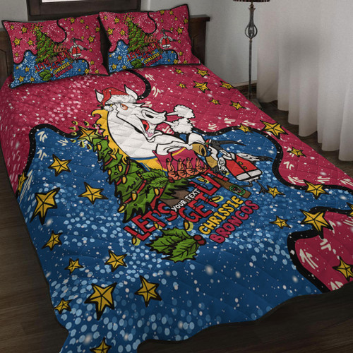 Brisbane Broncos Christmas Custom Quilt Bed Set - Let's Get Lit Chrisse Pressie Quilt Bed Set Brisbane Broncos Christmas Custom Quilt Bed Set - Let's Get Lit Chrisse Pressie Quilt Bed Set
