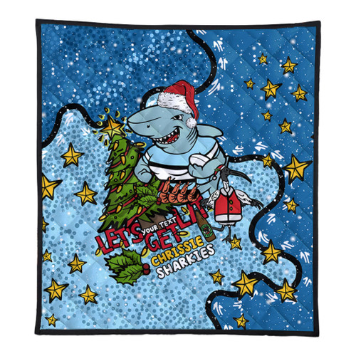 Cronulla-Sutherland Sharks Christmas Custom Quilt - Let's Get Lit Chrisse Pressie Quilt Cronulla-Sutherland Sharks Christmas Custom Quilt - Let's Get Lit Chrisse Pressie Quilt