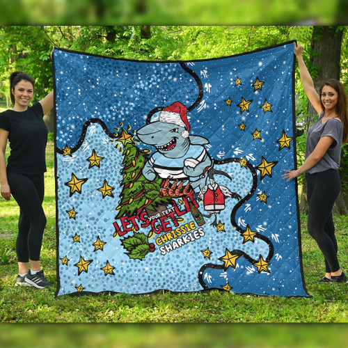 Cronulla-Sutherland Sharks Christmas Custom Quilt - Let's Get Lit Chrisse Pressie Quilt Cronulla-Sutherland Sharks Christmas Custom Quilt - Let's Get Lit Chrisse Pressie Quilt