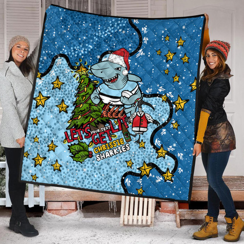 Cronulla-Sutherland Sharks Christmas Custom Quilt - Let's Get Lit Chrisse Pressie Quilt Cronulla-Sutherland Sharks Christmas Custom Quilt - Let's Get Lit Chrisse Pressie Quilt