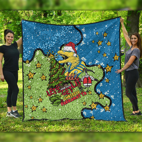 Parramatta Eels Christmas Custom Quilt - Let's Get Lit Chrisse Pressie Quilt