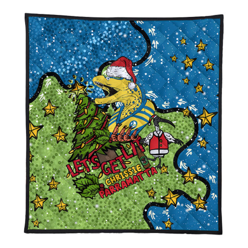 Parramatta Eels Christmas Custom Quilt - Let's Get Lit Chrisse Pressie Quilt