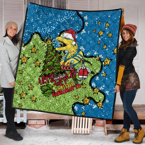 Parramatta Eels Christmas Custom Quilt - Let's Get Lit Chrisse Pressie Quilt