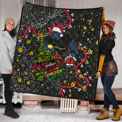 Penrith Panthers Christmas Custom Quilt - Let's Get Lit Chrisse Pressie Quilt Penrith Panthers Christmas Custom Quilt - Let's Get Lit Chrisse Pressie Quilt