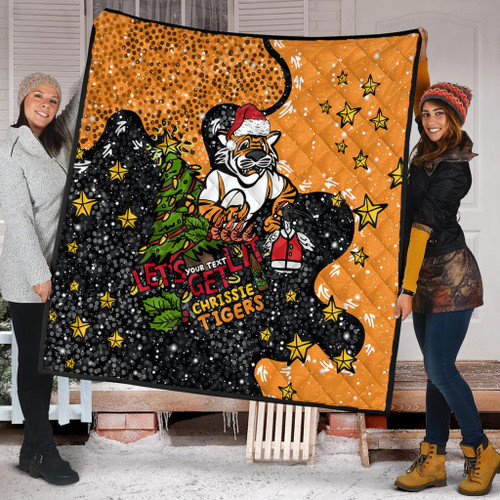 Wests Tigers Christmas Custom Quilt - Let's Get Lit Chrisse Pressie Quilt Wests Tigers Christmas Custom Quilt - Let's Get Lit Chrisse Pressie Quilt