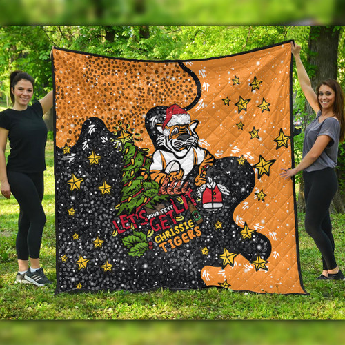 Wests Tigers Christmas Custom Quilt - Let's Get Lit Chrisse Pressie Quilt Wests Tigers Christmas Custom Quilt - Let's Get Lit Chrisse Pressie Quilt