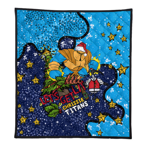 Gold Coast Titans Christmas Custom Quilt - Let's Get Lit Chrisse Pressie Quilt