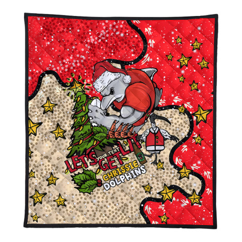 Redcliffe Dolphins Christmas Custom Quilt - Let's Get Lit Chrisse Pressie Quilt Redcliffe Dolphins Christmas Custom Quilt - Let's Get Lit Chrisse Pressie Quilt