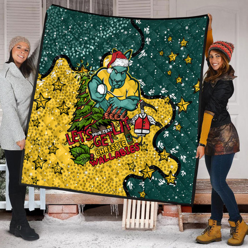 Australia Wallabies Christmas Custom Quilt - Let's Get Lit Chrisse Pressie Quilt Australia Wallabies Christmas Custom Quilt - Let's Get Lit Chrisse Pressie Quilt