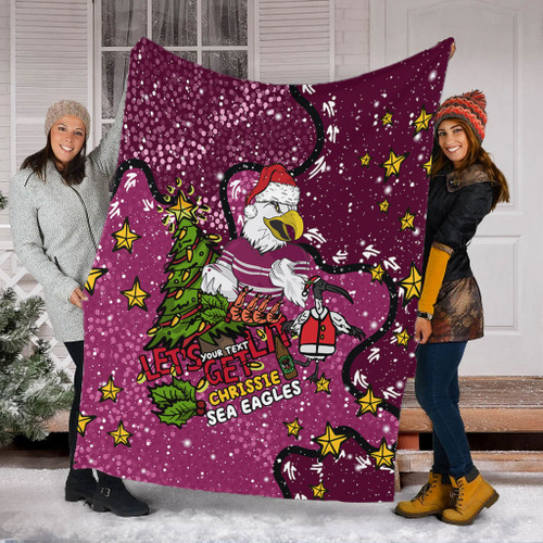 Manly Warringah Sea Eagles Christmas Custom Blanket - Let's Get Lit Chrisse Pressie Blanket Manly Warringah Sea Eagles Christmas Custom Blanket - Let's Get Lit Chrisse Pressie Blanket