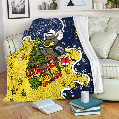 North Queensland Cowboys Christmas Custom Blanket - Let's Get Lit Chrisse Pressie Blanket