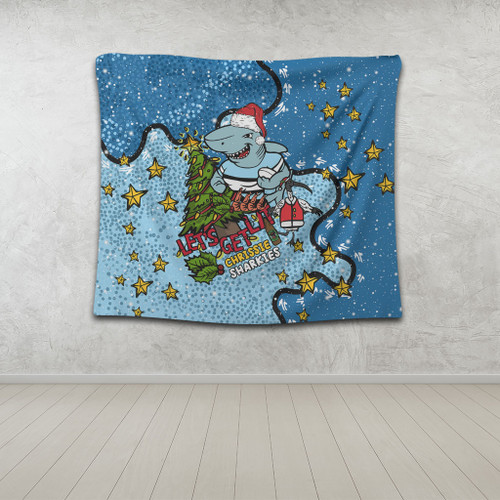 Cronulla-Sutherland Sharks Christmas Custom Tapestry - Let's Get Lit Chrisse Pressie Tapestry Cronulla-Sutherland Sharks Christmas Custom Tapestry - Let's Get Lit Chrisse Pressie Tapestry