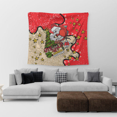 Redcliffe Dolphins Christmas Custom Tapestry - Let's Get Lit Chrisse Pressie Tapestry Redcliffe Dolphins Christmas Custom Tapestry - Let's Get Lit Chrisse Pressie Tapestry