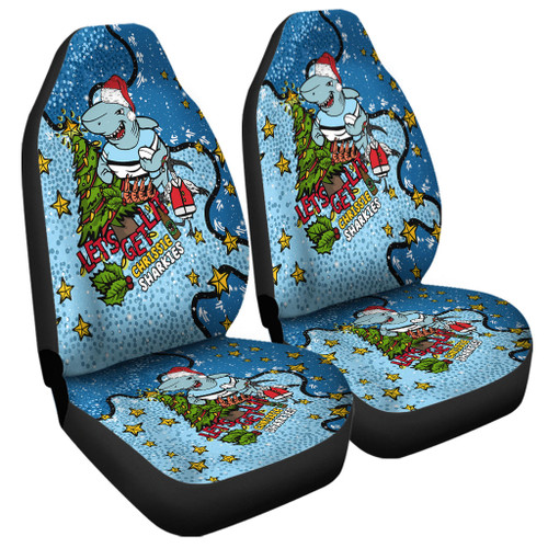 Cronulla-Sutherland Sharks Christmas Custom Car Seat Cover - Let's Get Lit Chrisse Pressie Car Seat Cover