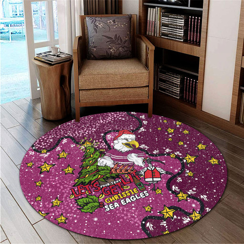 Manly Warringah Sea Eagles Christmas Custom Round Rug - Let's Get Lit Chrisse Pressie Round Rug