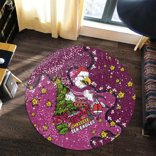 Manly Warringah Sea Eagles Christmas Custom Round Rug - Let's Get Lit Chrisse Pressie Round Rug