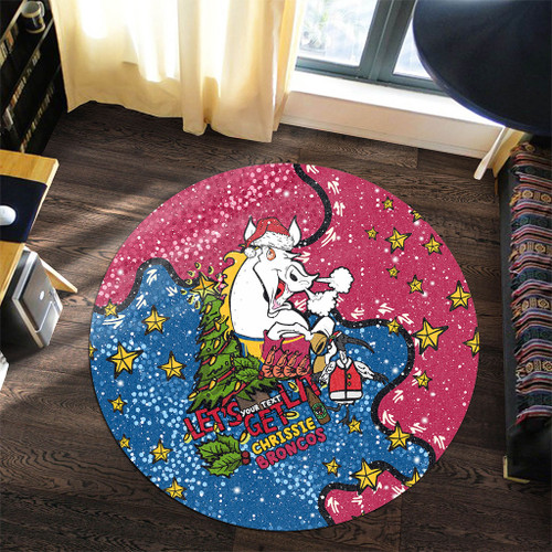 Brisbane Broncos Christmas Custom Round Rug - Let's Get Lit Chrisse Pressie Round Rug Brisbane Broncos Christmas Custom Round Rug - Let's Get Lit Chrisse Pressie Round Rug