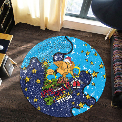 Gold Coast Titans Christmas Custom Round Rug - Let's Get Lit Chrisse Pressie Round Rug