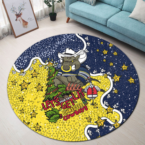 North Queensland Cowboys Christmas Custom Round Rug - Let's Get Lit Chrisse Pressie Round Rug