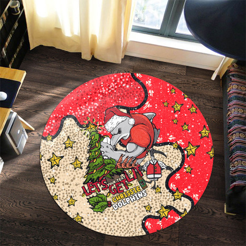 Redcliffe Dolphins Christmas Custom Round Rug - Let's Get Lit Chrisse Pressie Round Rug Redcliffe Dolphins Christmas Custom Round Rug - Let's Get Lit Chrisse Pressie Round Rug