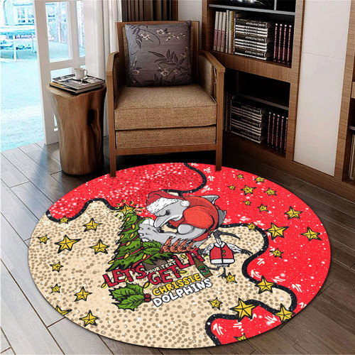 Redcliffe Dolphins Christmas Custom Round Rug - Let's Get Lit Chrisse Pressie Round Rug Redcliffe Dolphins Christmas Custom Round Rug - Let's Get Lit Chrisse Pressie Round Rug