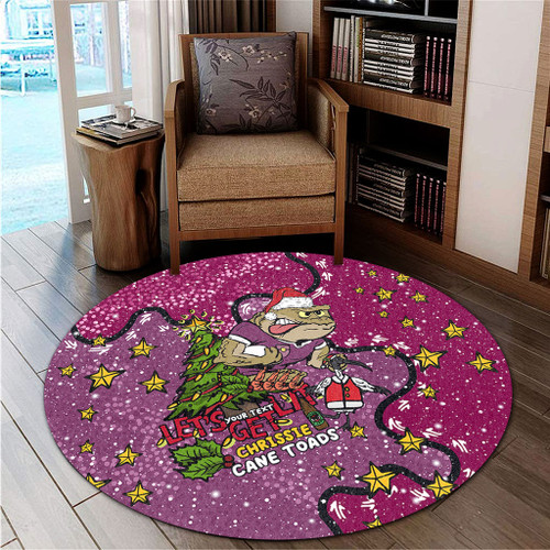 Queensland Cane Toads Christmas Custom Round Rug - Let's Get Lit Chrisse Pressie Round Rug