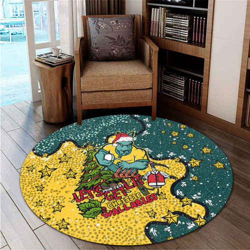 Australia Wallabies Christmas Custom Round Rug - Let's Get Lit Chrisse Pressie Round Rug Australia Wallabies Christmas Custom Round Rug - Let's Get Lit Chrisse Pressie Round Rug
