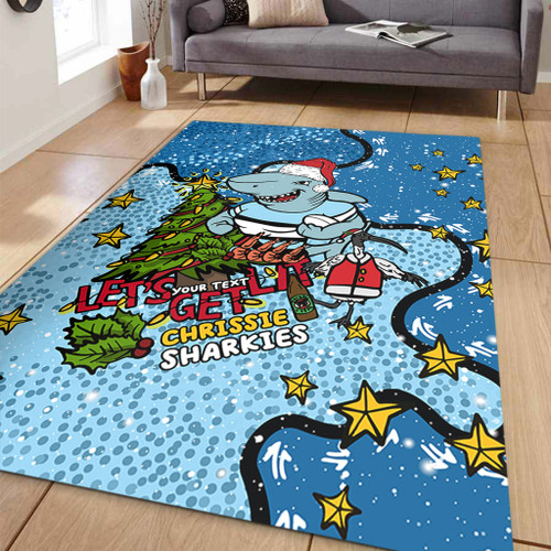 Cronulla-Sutherland Sharks Christmas Custom Area Rug - Let's Get Lit Chrisse Pressie Area Rug
