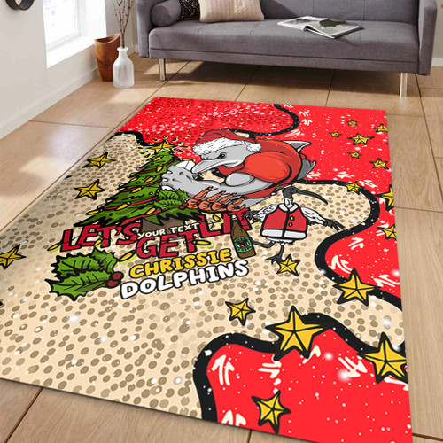 Redcliffe Dolphins Christmas Custom Area Rug - Let's Get Lit Chrisse Pressie Area Rug