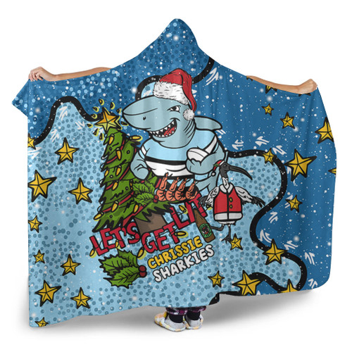 Cronulla-Sutherland Sharks Christmas Custom Hooded Blanket - Let's Get Lit Chrisse Pressie Hooded Blanket Cronulla-Sutherland Sharks Christmas Custom Hooded Blanket - Let's Get Lit Chrisse Pressie Hooded Blanket