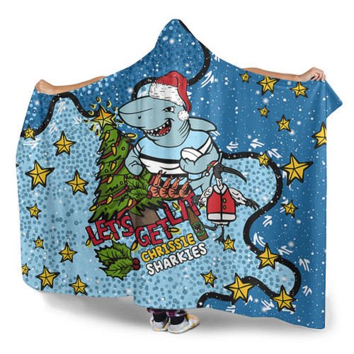 Cronulla-Sutherland Sharks Christmas Custom Hooded Blanket - Let's Get Lit Chrisse Pressie Hooded Blanket Cronulla-Sutherland Sharks Christmas Custom Hooded Blanket - Let's Get Lit Chrisse Pressie Hooded Blanket