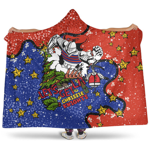 Newcastle Knights Christmas Custom Hooded Blanket - Let's Get Lit Chrisse Pressie Hooded Blanket